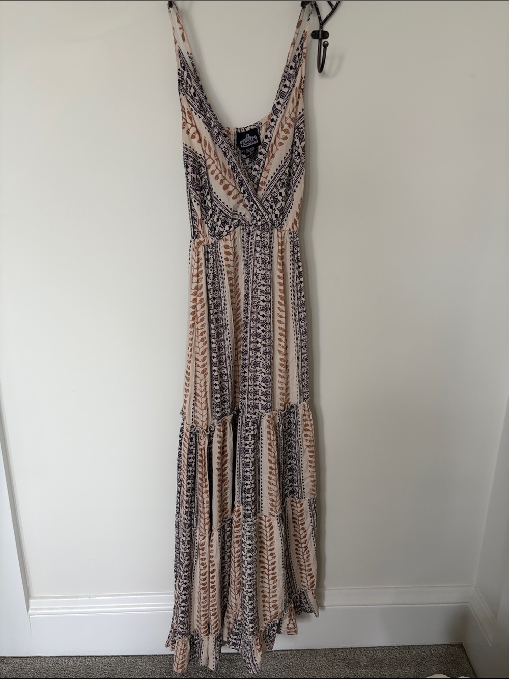 Angie Cream and Beige Striped V‑Neck Maxi Dress